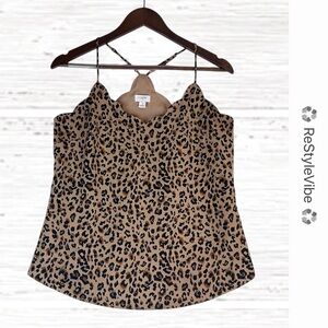 J CREW Women’s Size 4 Top Shirt Camisole Tank Leopard Animal Print Scallop Edges